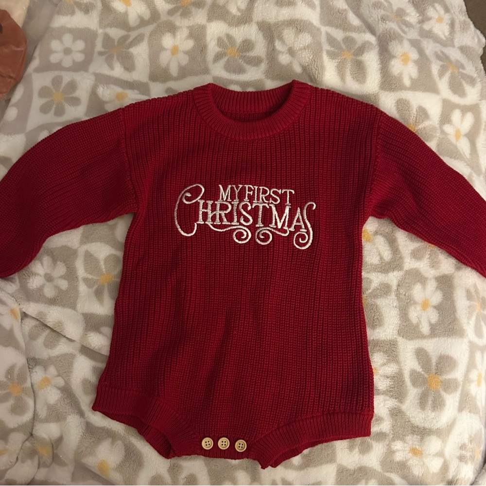 Red 'My First Christmas' Baby Sweater